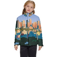City Buildings Urban Dawn Kids  Puffer Bubble Jacket Coat by Salman4z