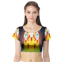 Rocket Take Off Missiles Cosmos Short Sleeve Crop Top by Salman4z