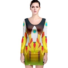 Rocket Take Off Missiles Cosmos Long Sleeve Bodycon Dress