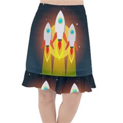 Rocket Take Off Missiles Cosmos Fishtail Chiffon Skirt