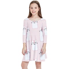 Pattern Pink Cute Sweet Fur Cats Kids  Quarter Sleeve Skater Dress by Salman4z