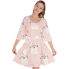 Pattern Pink Cute Sweet Fur Cats Velour Kimono Dress by Salman4z