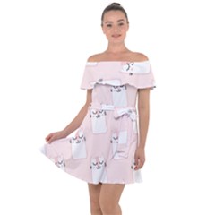 Pattern Pink Cute Sweet Fur Cats Off Shoulder Velour Dress by Salman4z