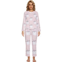 Pattern Pink Cute Sweet Fur Cats Womens  Long Sleeve Lightweight Pajamas Set by Salman4z