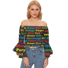 Red Yellow Blue Green Purple Off Shoulder Flutter Bell Sleeve Top by Salman4z