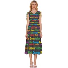 Red Yellow Blue Green Purple V-neck Drawstring Shoulder Sleeveless Maxi Dress by Salman4z