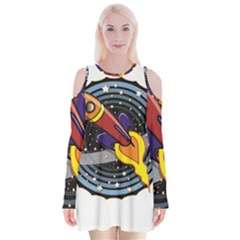 Rocket Space Clipart Illustrator Velvet Long Sleeve Shoulder Cutout Dress by Salman4z