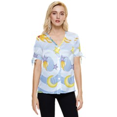 Science Fiction Outer Space Bow Sleeve Button Up Top