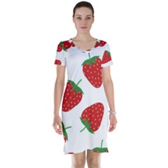 Seamless Pattern Fresh Strawberry Short Sleeve Nightdress