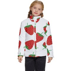 Seamless Pattern Fresh Strawberry Kids  Puffer Bubble Jacket Coat