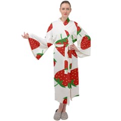 Seamless Pattern Fresh Strawberry Maxi Velvet Kimono by Salman4z