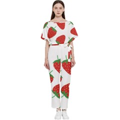 Seamless Pattern Fresh Strawberry Batwing Lightweight Chiffon Jumpsuit