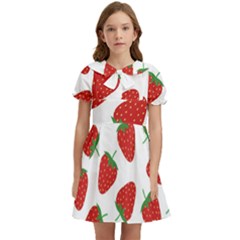 Seamless Pattern Fresh Strawberry Kids  Bow Tie Puff Sleeve Dress by Salman4z