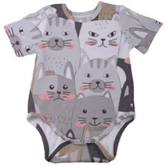 Cute Cats Seamless Pattern Baby Short Sleeve Bodysuit by Salman4z