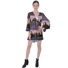 Sydney Australia Travel Oceania V-neck Flare Sleeve Mini Dress by Salman4z