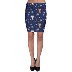 Cute Astronaut Cat With Star Galaxy Elements Seamless Pattern Bodycon Skirt