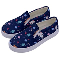 Cute Astronaut Cat With Star Galaxy Elements Seamless Pattern Kids  Canvas Slip Ons by Salman4z