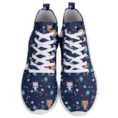 Cute Astronaut Cat With Star Galaxy Elements Seamless Pattern Men s Lightweight High Top Sneakers by Salman4z