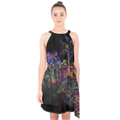 Grunge Paint Splatter Splash Ink Halter Collar Waist Tie Chiffon Dress by Salman4z