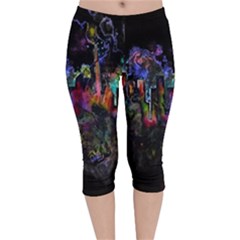 Grunge Paint Splatter Splash Ink Velvet Capri Leggings  by Salman4z