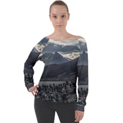 Nature s Symphony: A Portrait Of Ushuaia s Wild Beauty  Off Shoulder Long Sleeve Velour Top by dflcprintsclothing