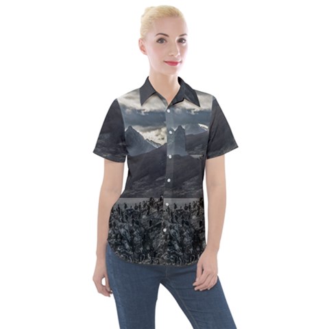 Nature s Symphony: A Portrait Of Ushuaia s Wild Beauty  Women s Short Sleeve Pocket Shirt by dflcprintsclothing