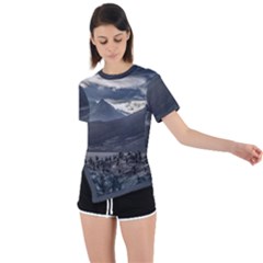 Nature s Symphony: A Portrait Of Ushuaia s Wild Beauty  Asymmetrical Short Sleeve Sports Tee by dflcprintsclothing