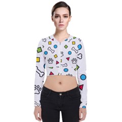 Dog Paw Seamless Pattern Footprint Bone Long Sleeve Zip Up Bomber Jacket by Salman4z