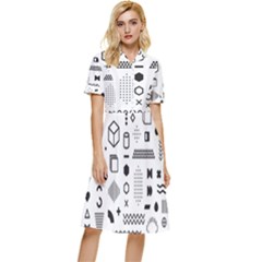 Pattern Hipster Abstract Form Geometric Line Variety Shapes Polkadots Fashion Style Seamless Button Top Knee Length Dress by Salman4z