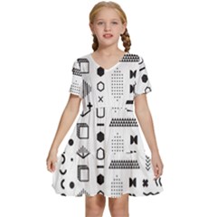 Pattern Hipster Abstract Form Geometric Line Variety Shapes Polkadots Fashion Style Seamless Kids  Short Sleeve Tiered Mini Dress by Salman4z