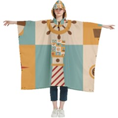Nautical Elements Collection Women s Hooded Rain Ponchos