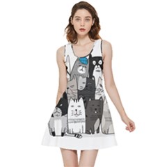 Cute Cat Hand Drawn Cartoon Style Inside Out Reversible Sleeveless Dress by Salman4z