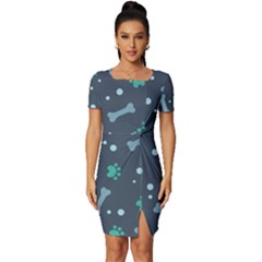 Bons Foot Prints Pattern Background Fitted Knot Split End Bodycon Dress by Salman4z