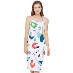 Vector Set Isolates With Cute Birds Scandinavian Style Bodycon Cross Back Summer Dress