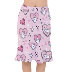 Cartoon Cute Valentines Day Doodle Heart Love Flower Seamless Pattern Vector Short Mermaid Skirt by Salman4z