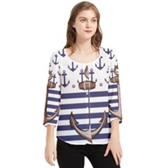 Anchor Background Design Chiffon Quarter Sleeve Blouse by Salman4z