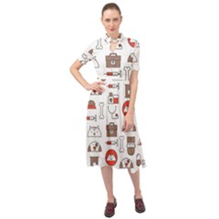 Vector Thin Line Art Vet Seamless Pattern Keyhole Neckline Chiffon Dress by Salman4z