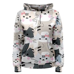 Cute Cat Couple Seamless Pattern Cartoon Women s Pullover Hoodie by Salman4z