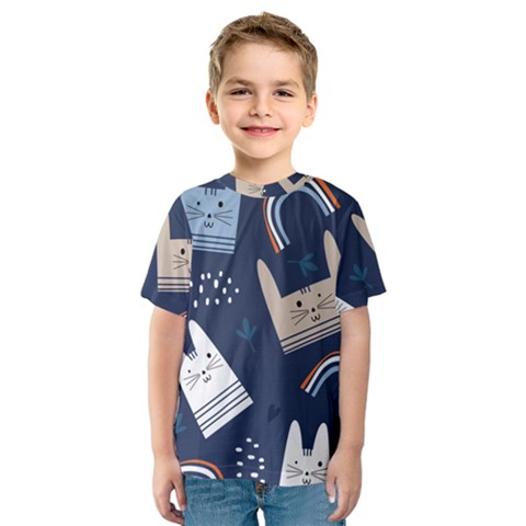 Colorful Cute Cat Seamless Pattern Kids  Sport Mesh Tee by Salman4z