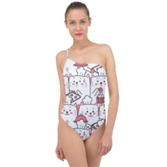 Cute Cat Chef Cooking Seamless Pattern Cartoon Classic One Shoulder Swimsuit by Salman4z