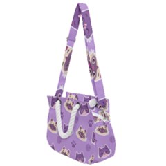 Cute Colorful Cat Kitten With Paw Yarn Ball Seamless Pattern Rope Handles Shoulder Strap Bag by Salman4z