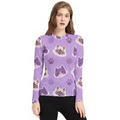 Cute Colorful Cat Kitten With Paw Yarn Ball Seamless Pattern Women s Long Sleeve Rash Guard by Salman4z