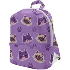 Cute Colorful Cat Kitten With Paw Yarn Ball Seamless Pattern Zip Up Backpack by Salman4z