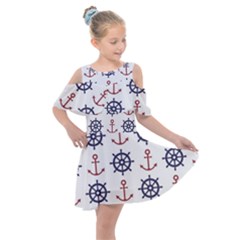 Nautical Seamless Pattern Kids  Shoulder Cutout Chiffon Dress