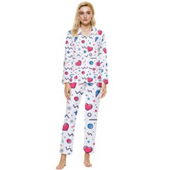 Hearts Seamless Pattern Memphis Style Womens  Long Sleeve Velvet Pocket Pajamas Set by Salman4z