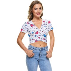 Hearts Seamless Pattern Memphis Style Short Sleeve Foldover Tee by Salman4z