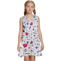 Hearts Seamless Pattern Memphis Style Kids  Sleeveless Tiered Mini Dress by Salman4z