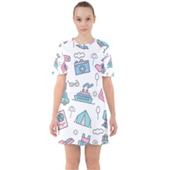 Transportation Seamless Pattern Sixties Short Sleeve Mini Dress by Salman4z