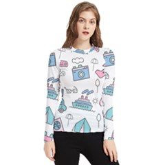 Transportation Seamless Pattern Women s Long Sleeve Rash Guard by Salman4z