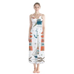 Nautical Elements Pattern Background Button Up Chiffon Maxi Dress by Salman4z